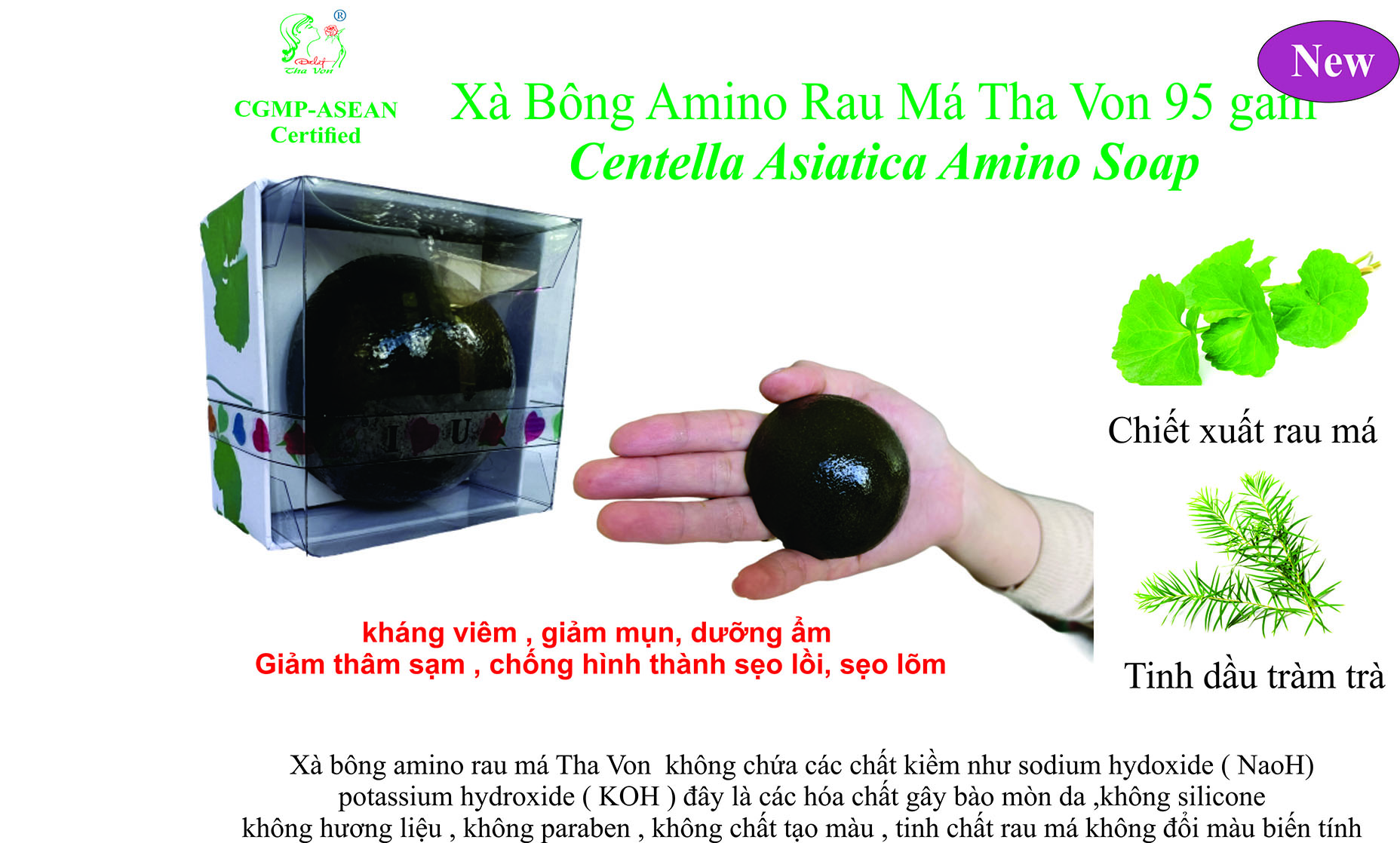 Xà Bông Amino Rau Má Tha Von 95 gam  Centella Asiatica Amino Soap